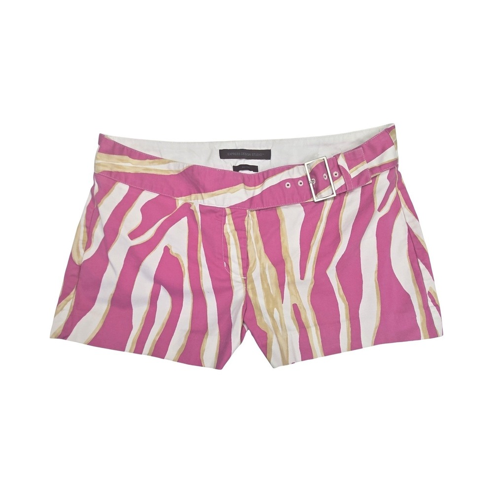 Express Pink Zebra Print Low Rise Shorts Belted Mirco Mini MD 6 Y2K Style